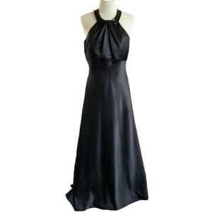 CALVIN KLEIN Formal Satin Gown Dress with Sequin Halter Neck in Black SZ 8